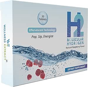 WELLNESS EXTRACT H2 Molecular Hydrogen Water Tablets with Magnesium – 12 PPM Effervescent Hydrogen Tablets for Drinking Water, Supports Hydration, Energy & Metabolism, Raspberry Flavor, 30 Tablets
