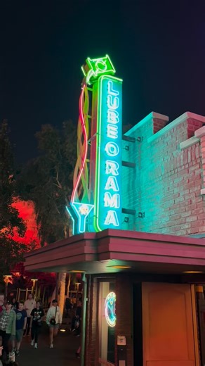 Legit never noticed the “Lube o Rama” sign and I’m giggling immaturely now. #disneyland #singlerider #singleridernight #radiatorsprings #dca | Single Rider Night