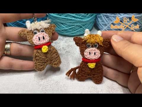 Crochet Highland Cow Clicker 🐮 Crochet Animal Keyring 🐮 Crochet cow easy pattern