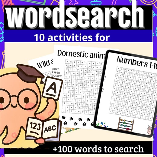 Spanish Word Search Puzzles for Kids – Animals, Colors, Numbers (PDF) - Etsy