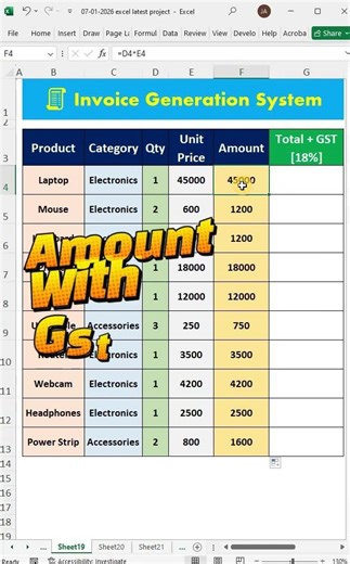 GST Calculation in Excel – Super Easy 🔥#gst #excel #excelshorts #excelformulas#excel