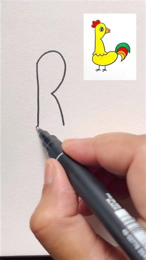 Easy alphabet drawing for kids | draw a chicken with letter R #hen #simple #artforkids #kidsvideo
