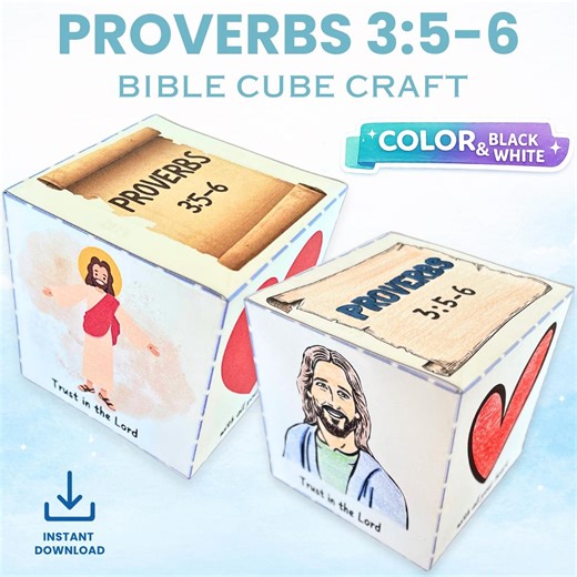 Proverbs 3:5-6 Cube Craft, Printable Sunday School Activity, Bible Verse Memory Game - Etsy