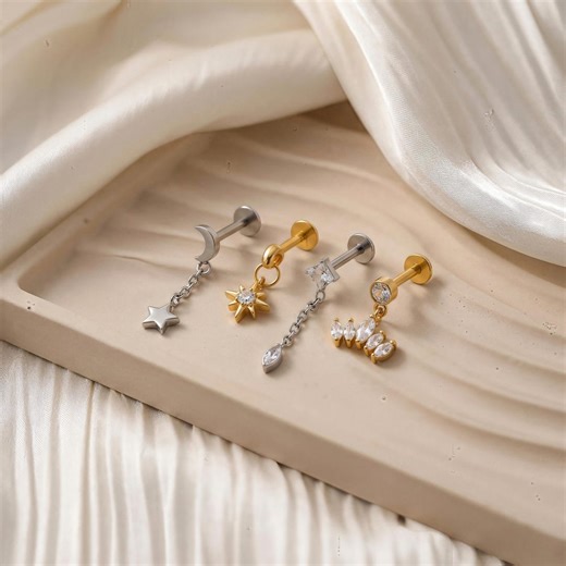 Diamond Flatback Earrings,internally Threaded Labret,titanium Flat Back Earring,tragus Stud,conch Earring Stud,cartilage Studs,helix Stud - Etsy