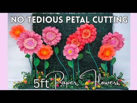 GIANT Paper Flowers: The EASIEST & Fastest Way! (No Petal Cutting)