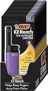 BIC EZ Reach Candle Lighter, The Ultimate Lighter with Wand for Candles, Assorted Designs, 12 Count Pack of Lighters