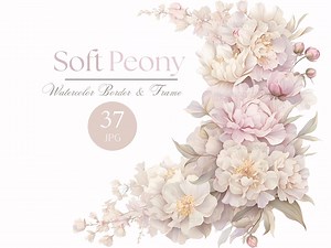 37 Soft White and Pink Peony Floral Border Clipart, Watercolor Peonies Corner, Wedding JPG, Digital Download for Paper and Craft Card Making - Etsy
