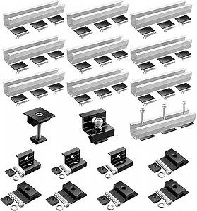 GETLITOOL Solarmodul Halterung Montageset, 20cm Alu Schienen & Schwarz Eloxiert 30-35mm Solar Halterung für 4 Solarmodule, Solarpanel Halterung Set für Flachdach Trapezdachmontage