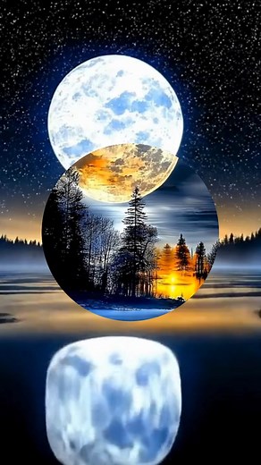When the moon and sun share the sky, their reflections paint the world in light and dreams. Let the brilliance of the moon and the warmth of twilight remind you that beauty always finds its way, even between darkness and dawn. The lake mirrors heaven’s glow, turning every moment into magic, proof that wonder is everywhere if you look for it. Stay until the last reflection, the moon reveals its deepest magic to those who linger a little longer. #moon #themoon #sunset #lakeview #MoonlitNature | Mo