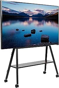 VIVO Rolling Artistic Easel 43 to 75 inch LED LCD Screen Mobile Studio TV Display Stand, Wood Accessory Shelf, Adjustable TV Mount with 4 Legs, Black, STAND-TV75RB
