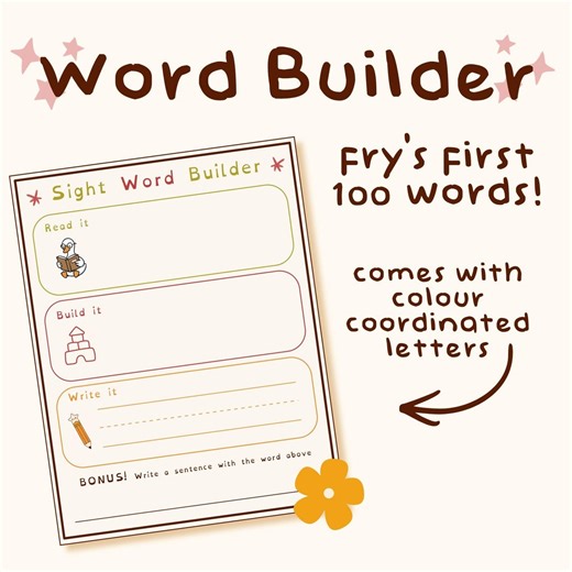 Fry’s First 100 Words Spelling & Writing Worksheet Printable Instant Download - Kindergarten, Prek, Toddler, Preschool Activities - Etsy