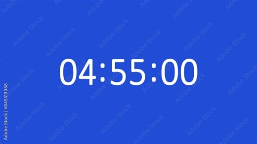 5 minutes countdown time clock, minutes seconds, milliseconds animation digital timer