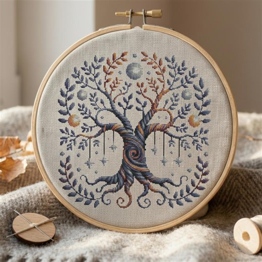 Celestial Tree of Life Cross Stitch Pattern, Modern Embroidery (PDF Pattern) - Etsy