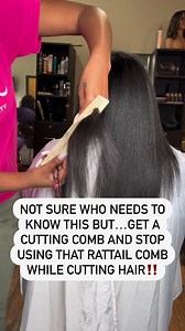 Let’s settle this once and for all, use a CUTTING COMB for haircuts‼️A cutting comb is divided into 2 parts, one side with teeth closer together and the other with teeth wider apart. This helps with tension while cutting.A rattail comb is a styling comb used for parting hair, straightening or other hair styling methods. You will not have the same level of control cutting with a rattail comb as you will have if you were using a proper CUTTING COMB. #salonlife #behindthechair #haircut #hairdresser