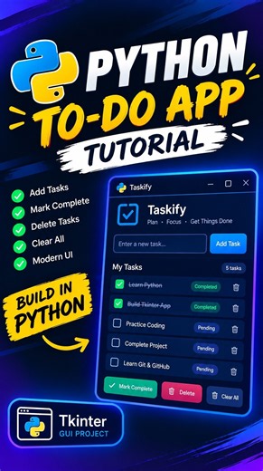 🔥 Python To-Do List App using Tkinter | Modern GUI Project #shorts #coding #python #programming