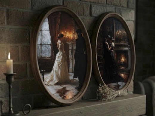 Set of 2 Moody Victorian Couple Oil Paintings, Oval Wood Frame, Dark Academia Romantic Wall Art, Gothic Love Story Valentine’s Day Gift - Etsy