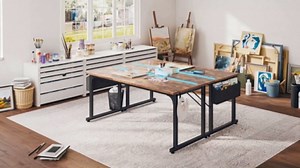 DurayLoly 63 Inch Computer Desk with LED Lights, Office Desk for Home Office, Study Desk Writing Table with Storage Bag, Headphone Hook, Rustic Brown