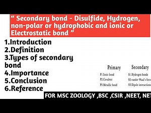 Secondary bonds | Disulfide, hydrogen, nonpolar or hydrophobic and ionic or electrostatic Bond