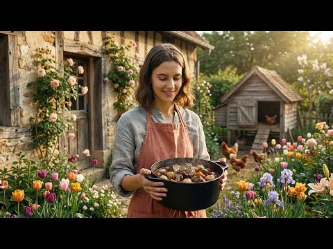 MAKING BOEUF BOURGUIGNON ASMR, Slow Living From Garden Harvest to Tender Stew, No Talking, Peaceful