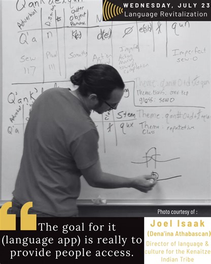We spoke with Native language teachers on today’s show about new tools they’re developing. Joel and Dena’ina language advocates are almost done with their language app. Listen back via the NAC podcast. | Native America Calling