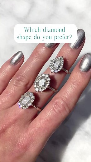 💍Three brilliant and sparkly lab-grown diamond rings - three different center stone shapes. Pear, oval or radiant. Which one is your favorite? About the rings: 🖤 PEAR Celeste: the small Celeste combines ethical diamonds with a vintage-inspired design. Featuring a 1.21ct lab-grown diamond center stone and conflict-free diamond halo.🖤 OVAL Sofia: vintage-inspired Sofia features a 1.57ct oval cut diamond center stone accented by an ethical diamond halo.🖤 Radiant Adeline: mid-size Adeline featur