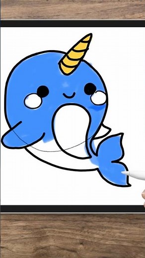 Easy and quick drawing of a narwhal
