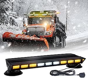 Emergency LED Strobe Flashing Light Bars for Trucks Flashing High Intensity Amber Hazard Warning Beacon Traffic Lights with Magnetic Base for Work Car Vehicles Trailer Roof Safety (Yellow/White)