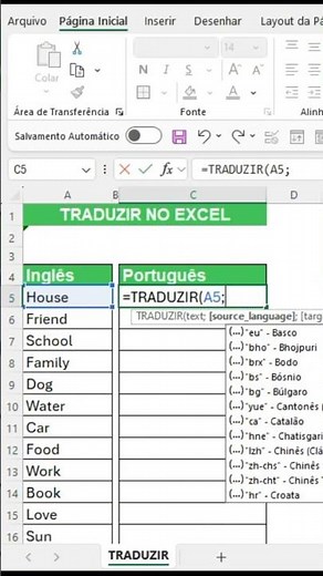 Como Usar a Função TRADUZIR no Excel para Facilitar Suas Planilhas. #excelbr #excelbrasil #microsoft