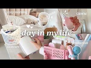 a *REALISTIC* day in my life ☁️: GRWM, productive morning + night routines, and cozy studying
