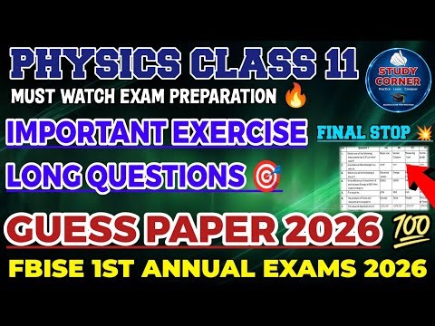 Important Exercise Long Questions 🎯 | Physics 11th Guess Paper 2026 | FBISE 1ST ANNUAL EXAMS 2026