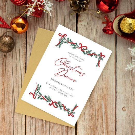Vintage Christmas Dinner Invitation, Red and White (editable Template) - Etsy Canada