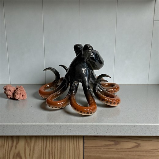 Handmade Ceramic Octopus Sculpture, Bright Orange & Bone Ocean Decor- Mr. Espresso - Etsy