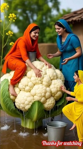 Miniature Punjabi Girl Cooking Giant Cauliflower and Peas Curry 🌸🍛