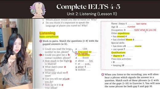 Học IELTS cho BEGINNERS (Qua sách Complete IELTS band 4-5) - Unit 2.2: Listening Link tải sách: https://drive.google.com/drive/folders/15dZdPGEJNU_dtl8qK2x2srUNHG4jJ88K?usp=drive_link Tape script https://drive.google.com/file/d/1iuq7EQIaeeZb4qiUcxC1WZEYoIFYIzFA/view?usp=sharing Giới thiệu về dạng bài Note Completion https://drive.google.com/open?id=1pqe7nQZUxGZ3LSbbKW8P47drQ0P-HA7U&usp=drive_fs Chúc mọi người có buổi học vui vẻ nhaa!!! #IELTS #tuhocielts #completeielts4_5 #ieltsreading | Anh Ngữ