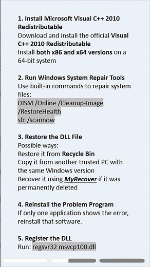 Fix the MSVCP100.dll missing error on Windows 11 quickly. #windows #fix