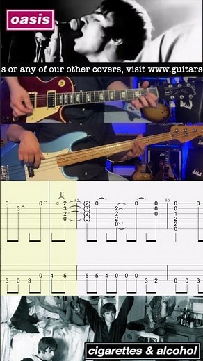 Cigarettes & Alcohol - Lead Guitar & Bass Lesson - Rolling Tab - Demonstration - Cover - Oasis