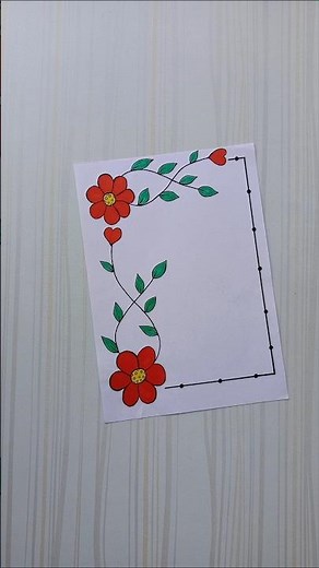 Red Flower Corner Border Design| Easy Notebook Frame Idea/Border design/6 easy border design #shorts
