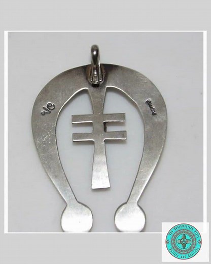 Navajo Sterling Pueblo Cross Turquoise Naja Pendant By Victor Cayatineto