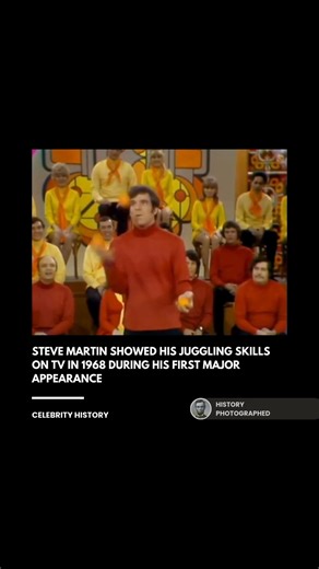 During his first major television appearance on The Smothers Brothers Comedy Hour in 1968, Steve Martin showcased his comedic timing and technical skills by incorporating various juggling tricks into his routine. This performance, drawing on skills he honed as a teenager working at Disneyland's magic shop, helped launch his national career and eventually earned him an Emmy Award as a writer for the show. Credit: CBS | History In Pictures