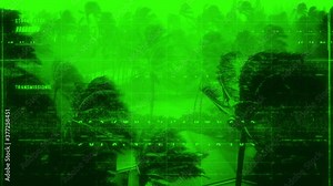 Glowing Green Digital Display Surveillance Camera Storm Footage Loop