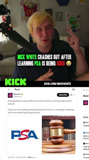 Nick White crashes out after learning PSA is being sued 😭 (spent $50K on PSA Pokémon cards)