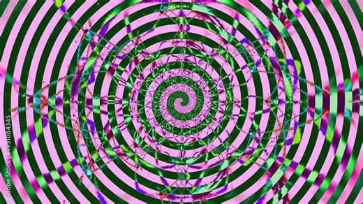 Psychedelic tunnel visual loop with bright colors and swirling patterns moving in a rhythmic motion