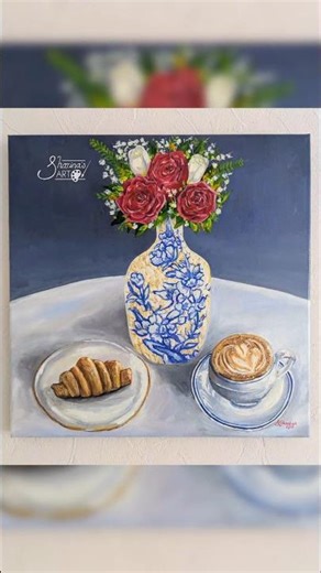 Still life acrylic painting 🌹☕🥐😍 #art #artist #artwork #painting