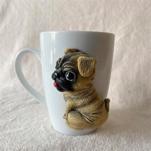 Pug Mug 3D Sculpted Pug Coffee Mug 17oz, Pug Gift for Dog Lover, Ceramic Mug with Pug Figure, Pug Mom Gift Pug Dad Gift, Gift for Pug Lovers