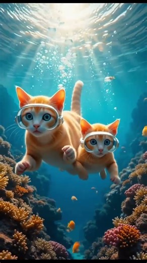 Underwater Adventure: The Cat and Her Kitten #funny #cat