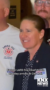 Former LAFD Fire Chief Kristin Crowley arrived at City Hall Tuesday morning where she's set to appeal her termination in front of the L.A. City Council. | KNX News 97.1 FM
