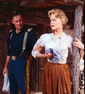 Birthday greetings to actress CONSTANCE TOWERS; she’s 83 years old today. She starred in number of movies including The Horse Soldiers (1959) opposite John Wayne, Sergeant Rutledge (1960), Shock Corridor (1963), Fate Is the Hunter, and The Naked Kiss (1964). In later years she appeared in The Next Karate Kid (1994), and A Perfect Murder (1998). Public ity photo of birthday star Constance Towers and John Wayne in “The Horse Soldiers” (1959). She is 83 years old today. | Western Trails Stars of th
