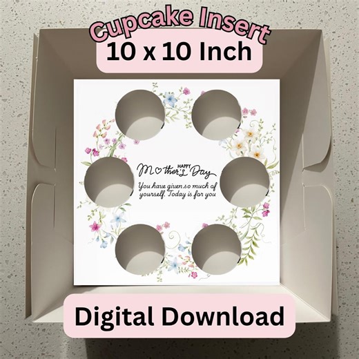 Mother’s Day Cupcake Box Insert Template | 10x10 Cake Box Packaging (digital Download) - Etsy
