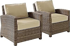 Crosley Furniture Bradenton 2-Piece Outdoor Chair Set, Wicker Patio Chairs for Conversation, Porch, Deck, Brown with Sand Cushions