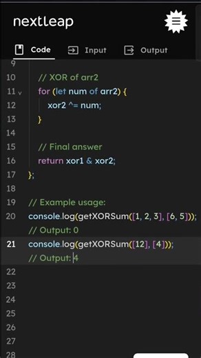 XOR Sum of All Pairwise ANDs | Optimal Bit Manipulation Solution in JavaScript | LeetCode Explained